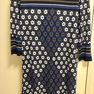 Sportmax Blue and Black Geometric Long Sleeve Dress